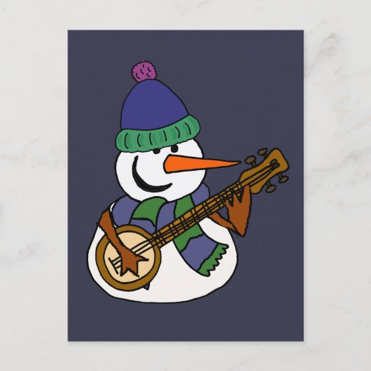 Funny Snowman die Banjo Artwork speelt Briefkaart (Voorkant)