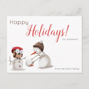 Funny Snowman en Owl Holiday Kerstmis Briefkaart