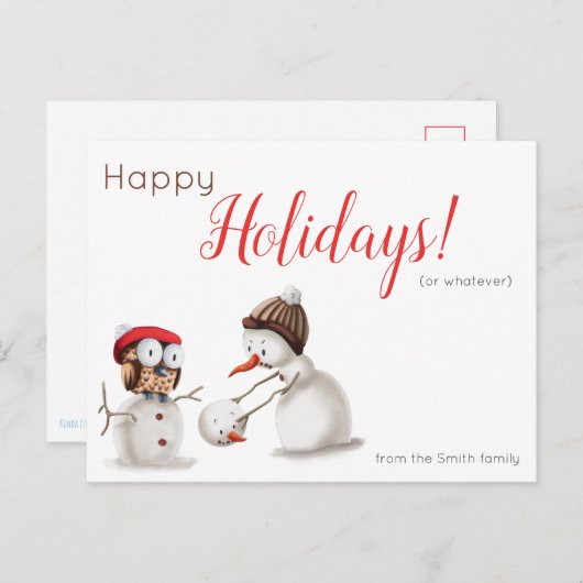 Funny Snowman en Owl Holiday Kerstmis Briefkaart (Voorkant / Achterkant)