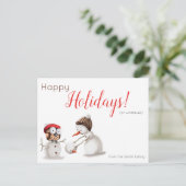 Funny Snowman en Owl Holiday Kerstmis Briefkaart (Staand voorkant)