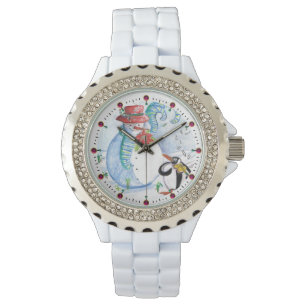FUNNY SNOWMAN EN PENGUIN WINTER SERENADE HORLOGE