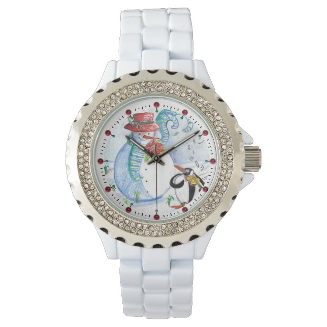 FUNNY SNOWMAN EN PENGUIN WINTER SERENADE HORLOGE (Voorkant)