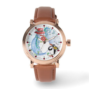 FUNNY SNOWMAN EN PENGUIN WINTER SERENADE HORLOGE