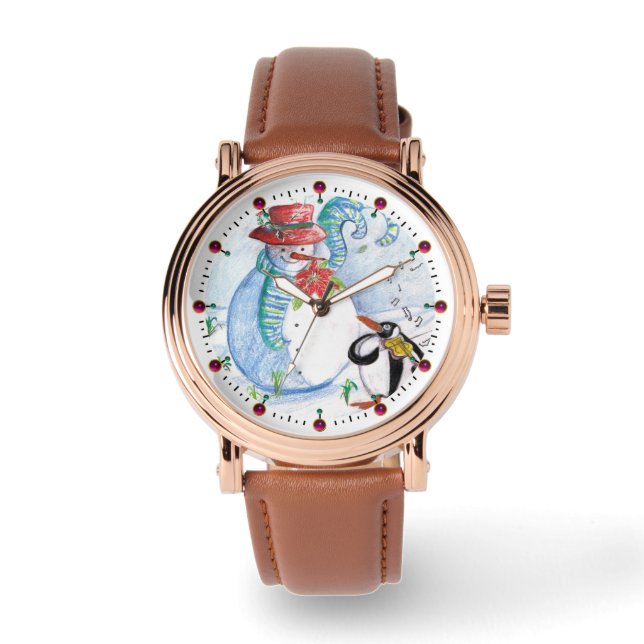 FUNNY SNOWMAN EN PENGUIN WINTER SERENADE HORLOGE (Voorkant)