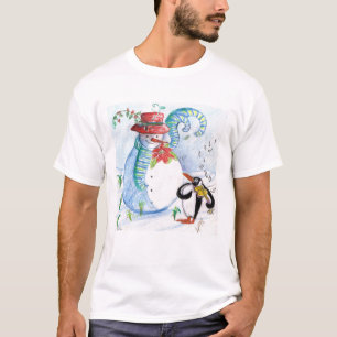 FUNNY SNOWMAN EN PENGUIN WINTER SERENADE T-SHIRT