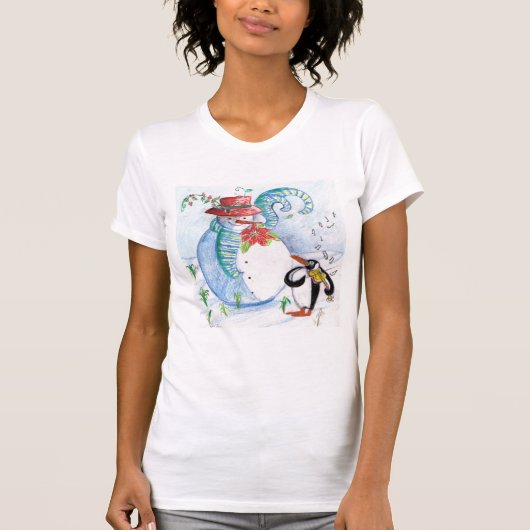 FUNNY SNOWMAN EN PENGUIN WINTER SERENADE T-SHIRT (Voorkant)