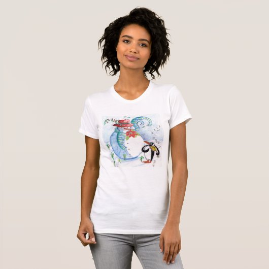 FUNNY SNOWMAN EN PENGUIN WINTER SERENADE T-SHIRT (Voorkant volledig)