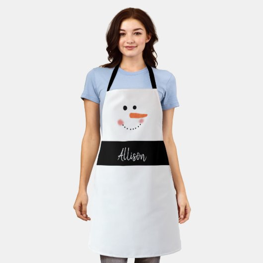 Funny Snowman Face Kerstmis, gepersonaliseerd bakk Schort (Gedragen)