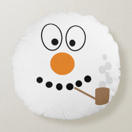 Funny Snowman Gezicht Cartoon Kerstmis Rond Kussen