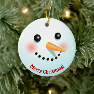 Funny Snowman-gezicht met Cartoon met rotsnoepneus Keramisch Ornament