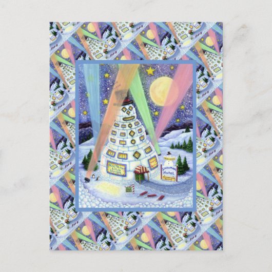 FUNNY SNOWMAN HOTEL, NOORDELIJKE LICHTEN EN PENGUI BRIEFKAART (Voorkant)