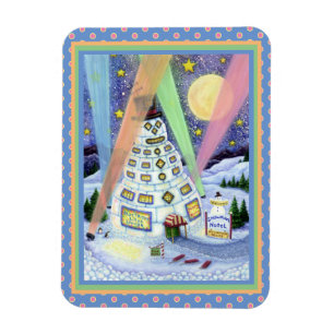 FUNNY SNOWMAN HOTEL, NOORDELIJKE LICHTEN EN PENGUI MAGNEET