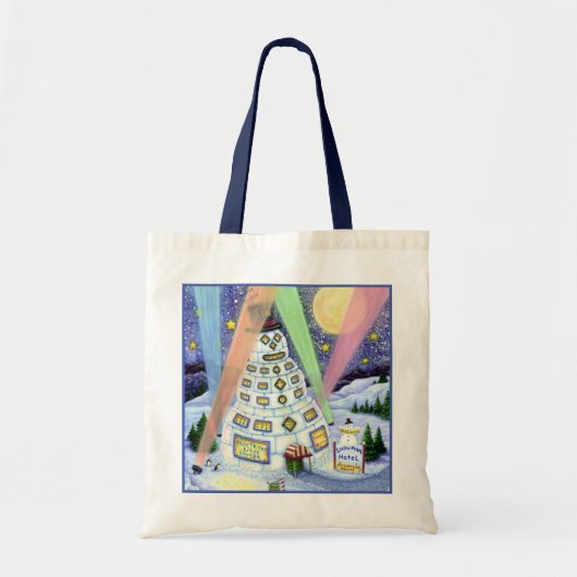 FUNNY SNOWMAN HOTEL, NOORDELIJKE LICHTEN EN PENGUI TOTE BAG (Voorkant)