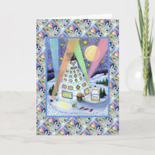 FUNNY SNOWMAN HOTEL, NORTHERN LIGHTS EN PENGUINES FEESTDAGEN KAART