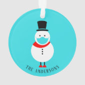 Funny Snowman in Face Mask Kerstmis gepersonalisee Ornament (achterkant)