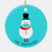 Funny Snowman in Face Mask Persoonlijke Kerstmis Keramisch Ornament (Achterkant)