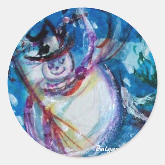FUNNY SNOWMAN IN WINTER NGHT RONDE STICKER (Voorkant)