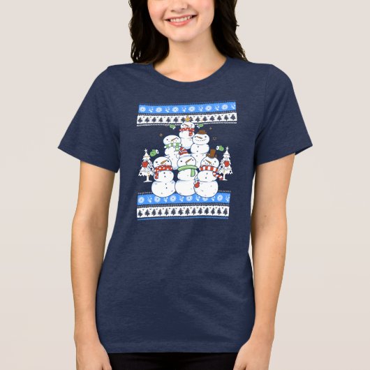 Funny Snowman-kerstboom Tri-Blend Shirt (Voorkant)