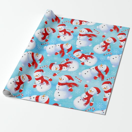 Funny Snowman-kerstpatroon Cadeaupapier (Uitgerold)