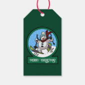 Funny Snowman Merry Christmas! Skiing Cartoon Cadeaulabel (Voorkant)
