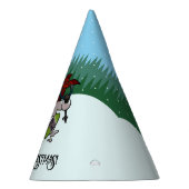 Funny Snowman Merry Christmas Skiing Cartoon Feesthoedjes (Rechts)