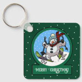 Funny Snowman Merry Christmas! Skiing Cartoon Sleutelhanger (Voorkant)
