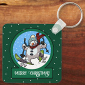 Funny Snowman Merry Christmas! Skiing Cartoon Sleutelhanger (Achterkant)