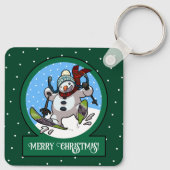Funny Snowman Merry Christmas! Skiing Cartoon Sleutelhanger (Achterkant)