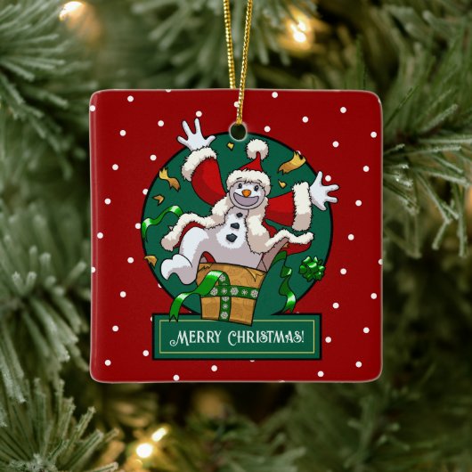 Funny Snowman Merry Christmas Surprise Cartoon Keramisch Ornament (Boom)