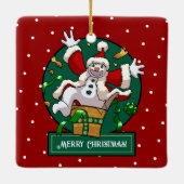 Funny Snowman Merry Christmas Surprise Cartoon Keramisch Ornament (Achterkant)