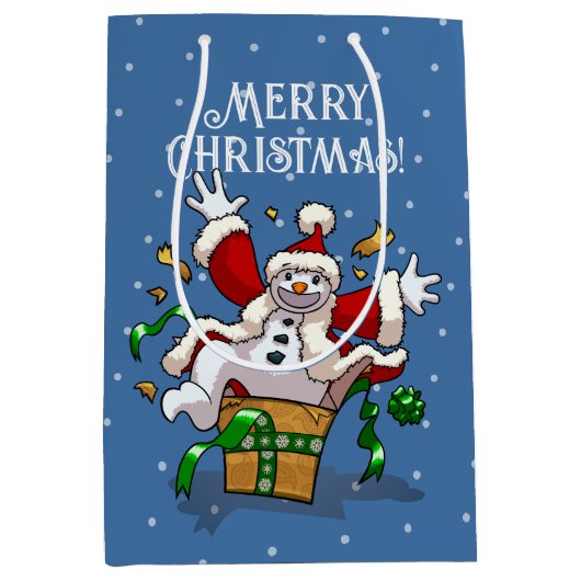 Funny Snowman Merry Christmas Surprise Cartoon Medium Cadeauzakje (Voorkant)