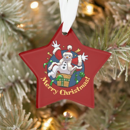 Funny Snowman Merry Christmas Surprise Cartoon Ornament (Boom)