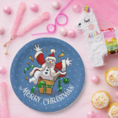 Funny Snowman Merry Christmas Surprise Cartoon Papieren Bordje (Feest)