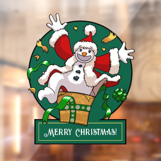 Funny Snowman Merry Christmas Surprise Cartoon Raamsticker (Vel 2)