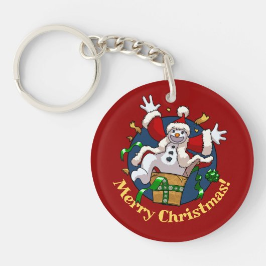 Funny Snowman Merry Christmas Surprise Cartoon Sleutelhanger (Voorkant)