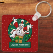 Funny Snowman Merry Christmas Surprise Cartoon Sleutelhanger (Achterkant)