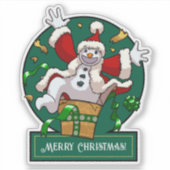 Funny Snowman Merry Christmas Surprise Cartoon Sticker (Voorkant)