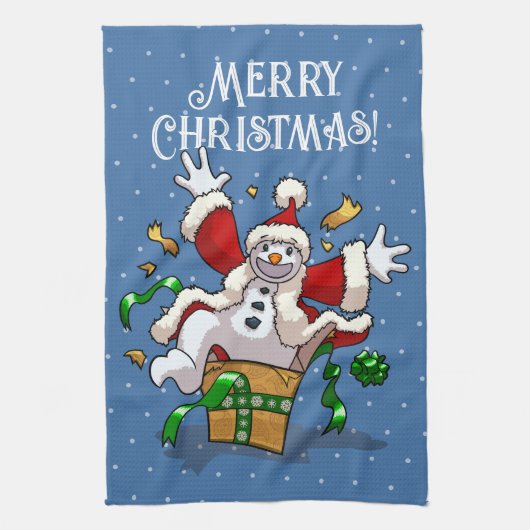 Funny Snowman Merry Christmas Surprise Cartoon Theedoek (Verticaal)
