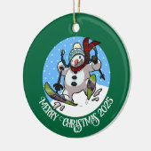 Funny Snowman Merry Christmas Voeg het jaar Cartoo Keramisch Ornament (Links)