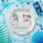 Funny Snowman Merry Kerstkrystals Snowflakes Papieren Bordje (Feest)