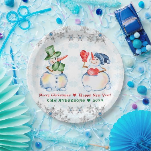 Funny Snowman Merry Kerstkrystals Snowflakes Papieren Bordje (Feest)