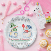 Funny Snowman Merry Kerstkrystals Snowflakes Papieren Bordje (Feest)
