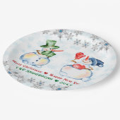 Funny Snowman Merry Kerstkrystals Snowflakes Papieren Bordje (Gekanteld)