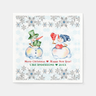Funny Snowman Merry Kerstkrystals Snowflakes Servet