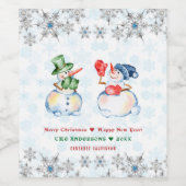 Funny Snowman Merry Kerstkrystals Snowflakes Wijn Etiket (Enkel label)
