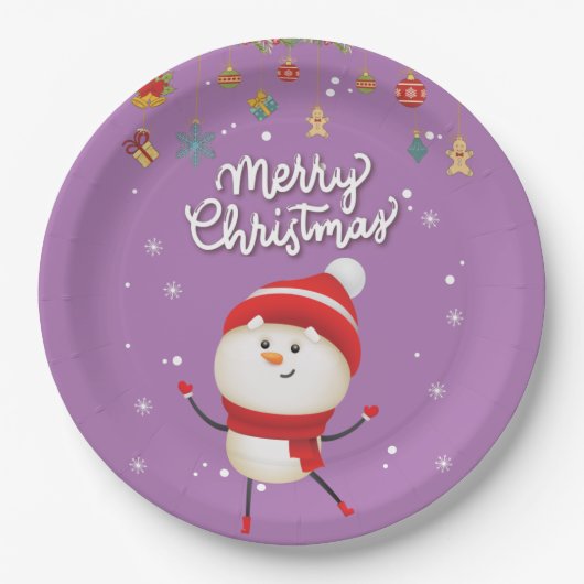 Funny Snowman Merry Kerstmis Papieren Bordje (Voorkant)