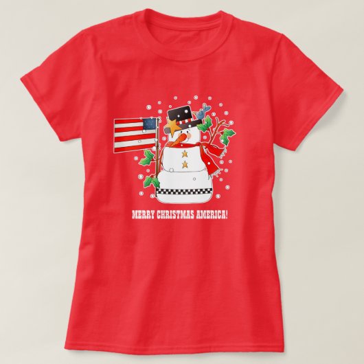 Funny Snowman met Amerikaanse vlag Kerstmis T-Shir T-shirt (Design voorkant)
