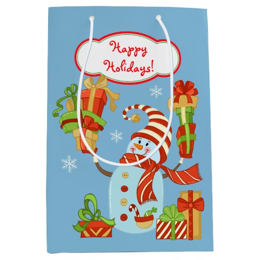Funny Snowman met cadeaubonen kerstmis Medium Cadeauzakje (Voorkant)
