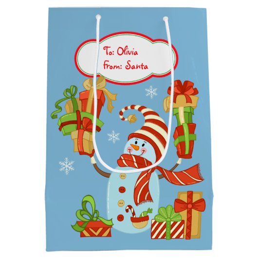 Funny Snowman met cadeaubonen kerstmis Medium Cadeauzakje (Achterkant)
