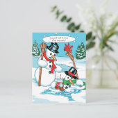 Funny Snowman met Hot Chocolate Cartoon Briefkaart (Staand voorkant)